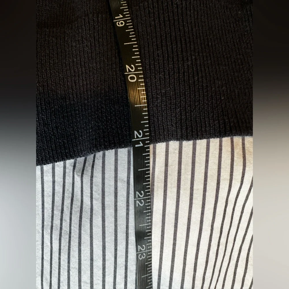 💙 Madewell XS Blue Sweater w/ Striped Shirt Back | Layered Look Top